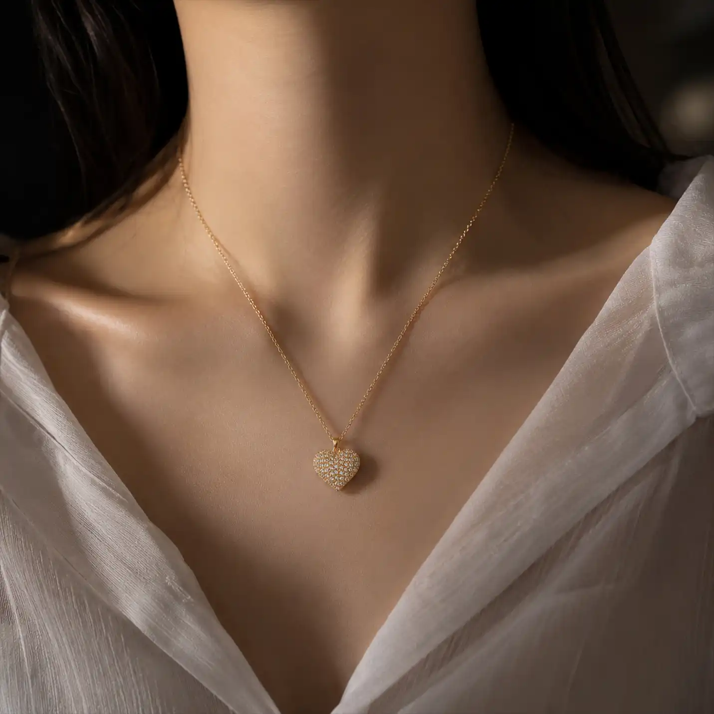 Gold Crystal Heart Charm Necklace